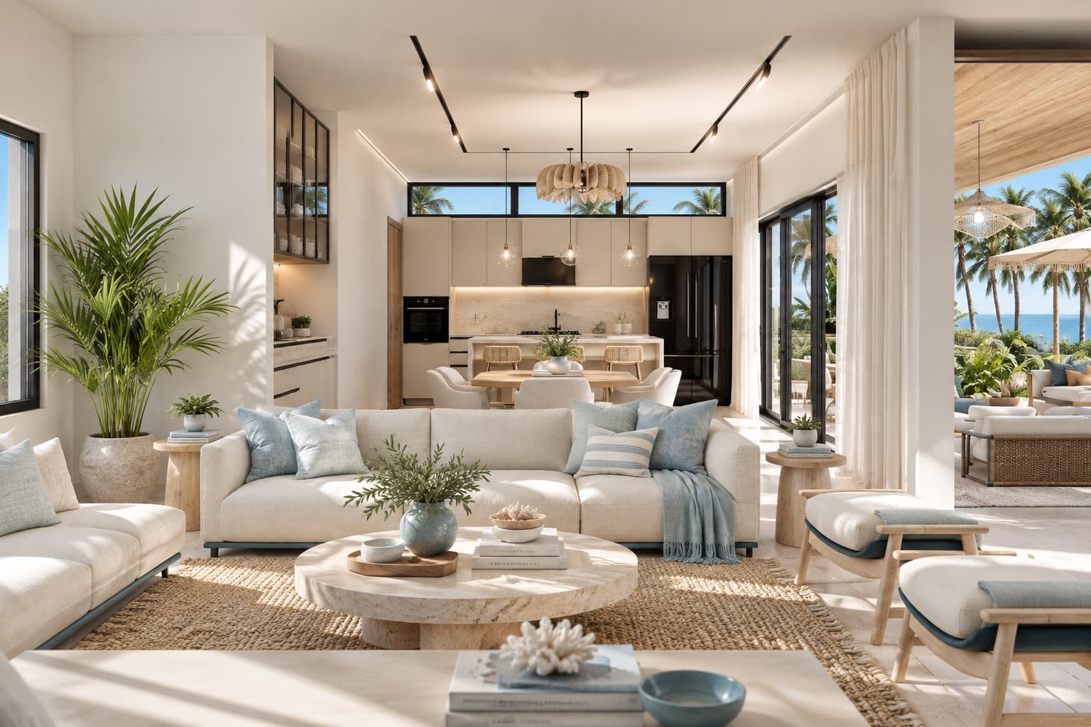 Living room in white and soft blue
